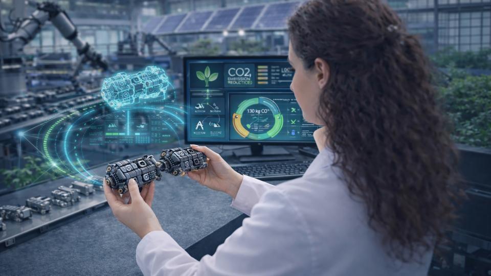 tekoälykuva naisesta teknologian ääressä