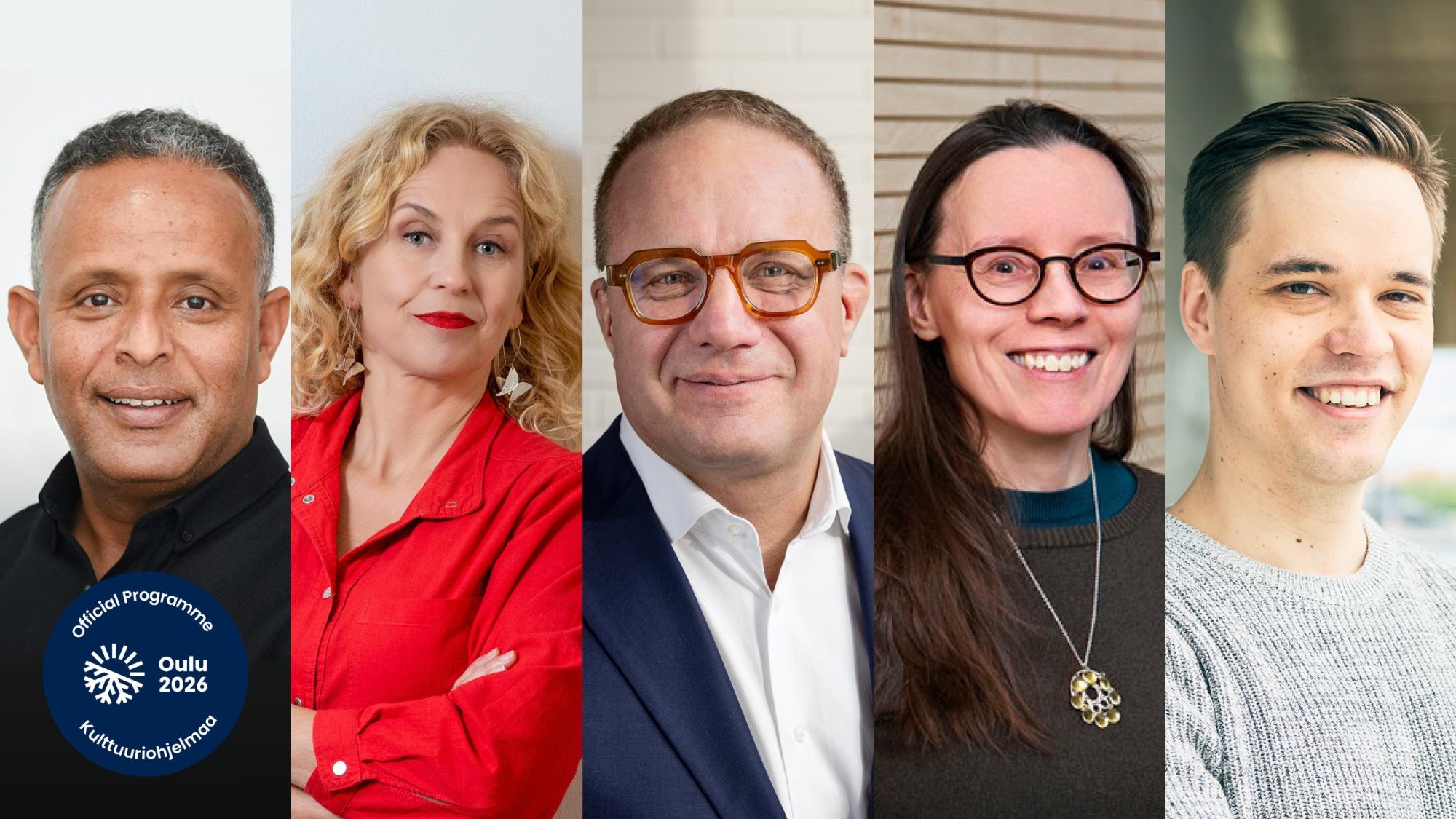 Yhteisen tilaisuuden puhujat kuvassa. 