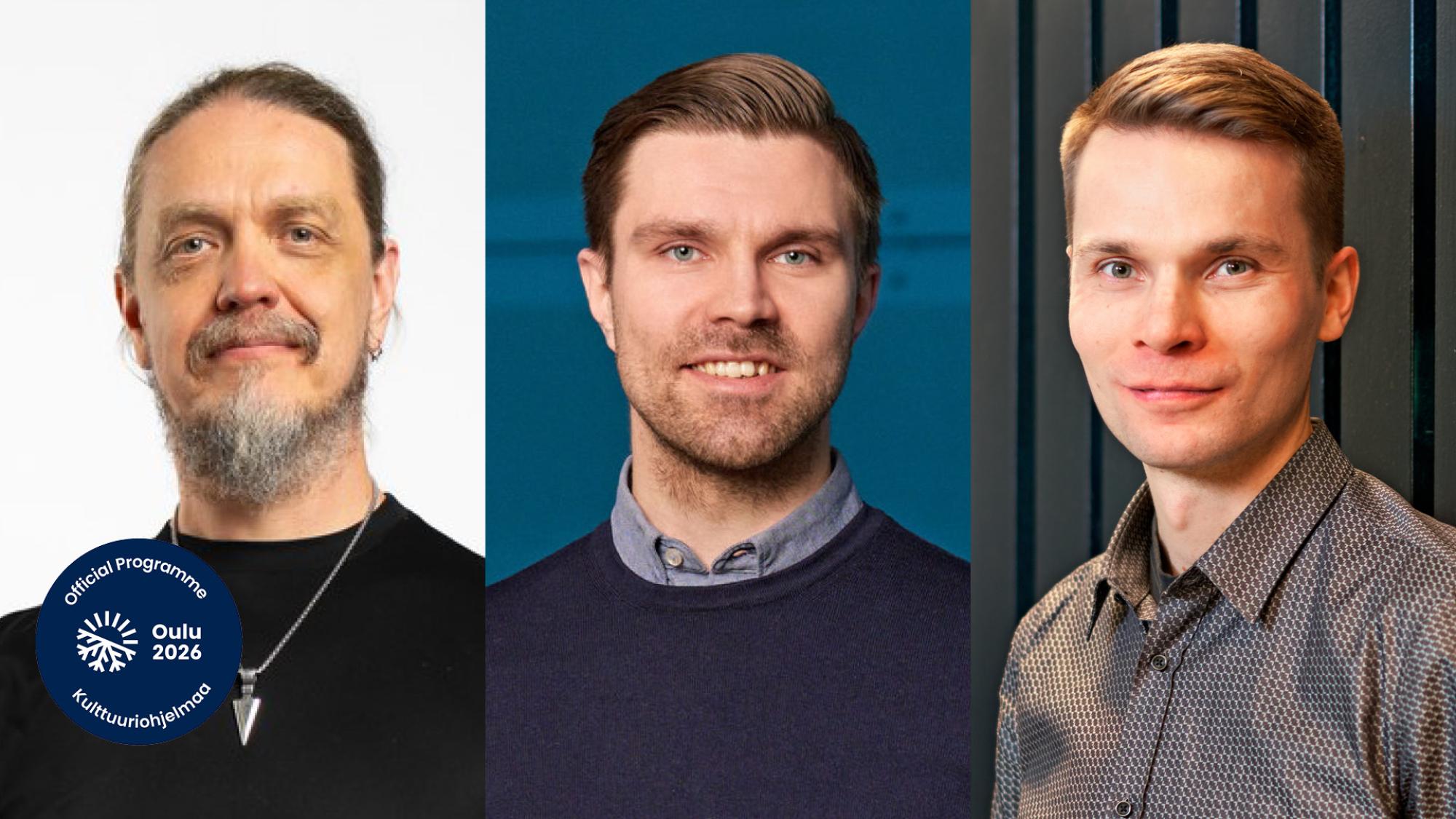 Tieteenpuhujien kuva. Vasemmalta oikealle: Antti Tikanmäki, Joni Lämsä ja Matti Silveri.