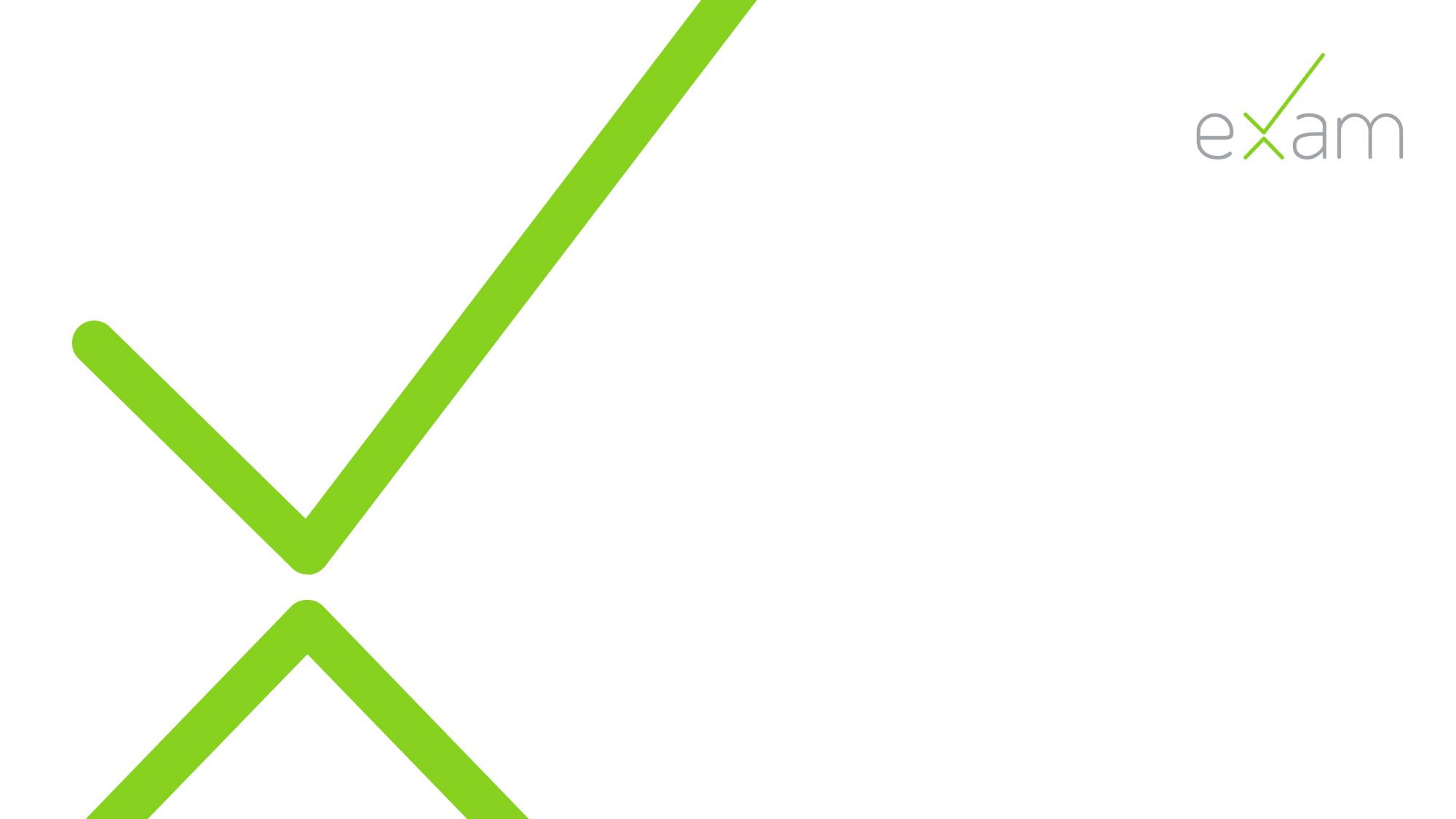X-logo ja eXam-teksti oikeassa ylänurkassa