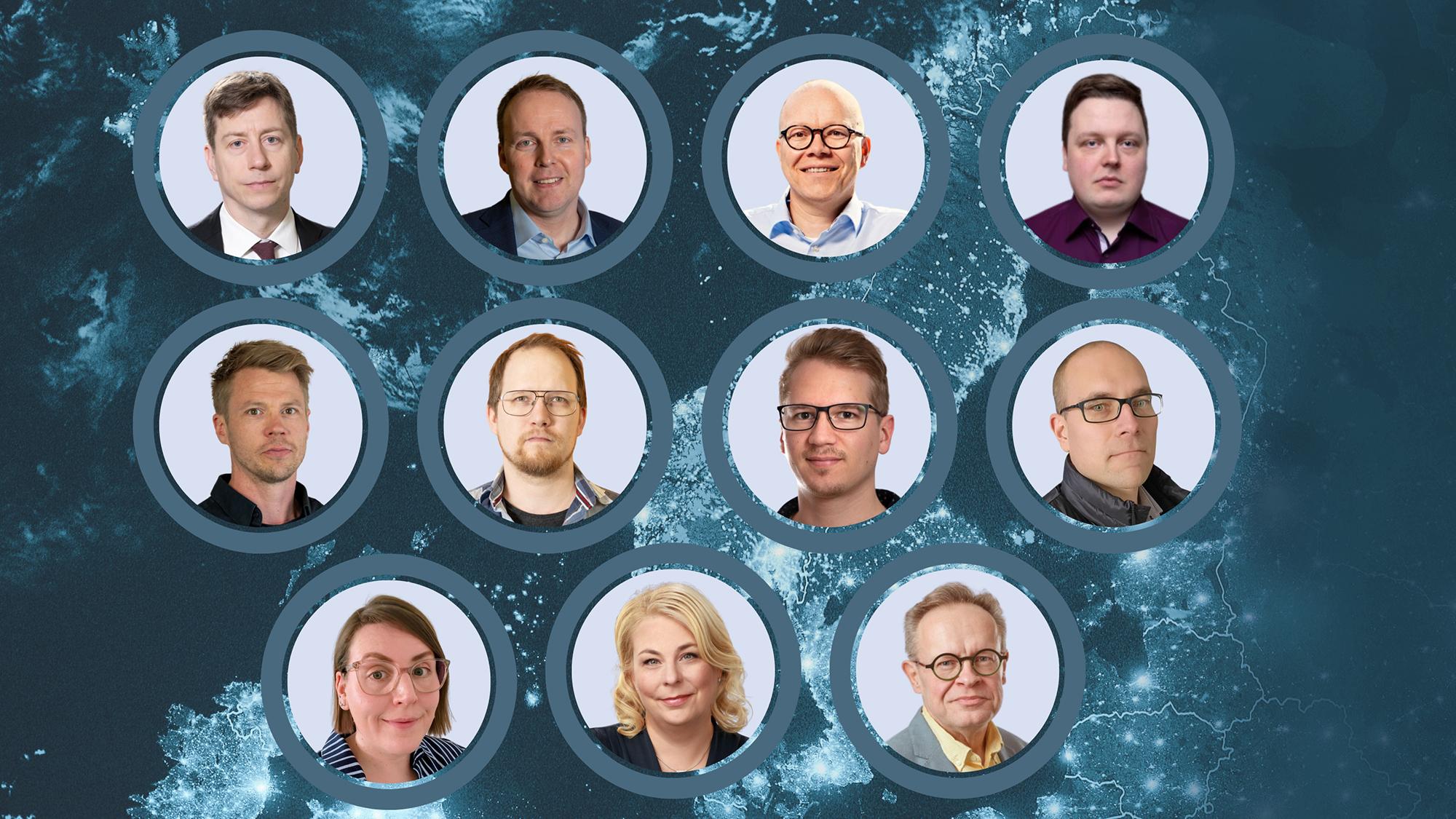 ylärivissä vasemmalta Sakari Puisto, Matti Muhos, Petteri Alahuhta ja Eetu Kivirasi, keskirivissä vasemmalta Antti Järvenpää, Terho Iso-Junno, Santeri Varis ja Juhani Niiranen, alarivissä vasemmalta Niina Merilaita, Päivi Keisanen ja Petteri Löppönen
