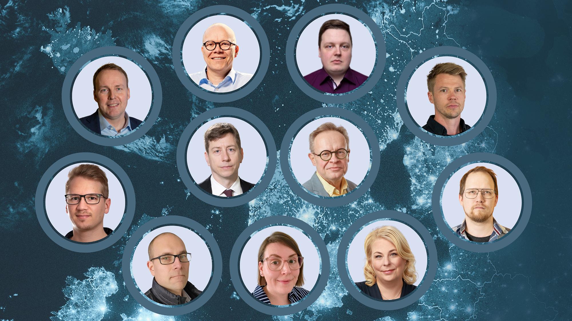 ylärivi vas. Matti Muhos, Petteri Alahuhta, Eetu Kivirasi ja Antti Järvenpää, keskellä vas. Sakari Puisto ja Petteri Löppönen, alarivi vas. Santeri Varis, Juhani Niiranen, Niina Merilaita, Päivi Keisanen ja Terho Iso-Junno