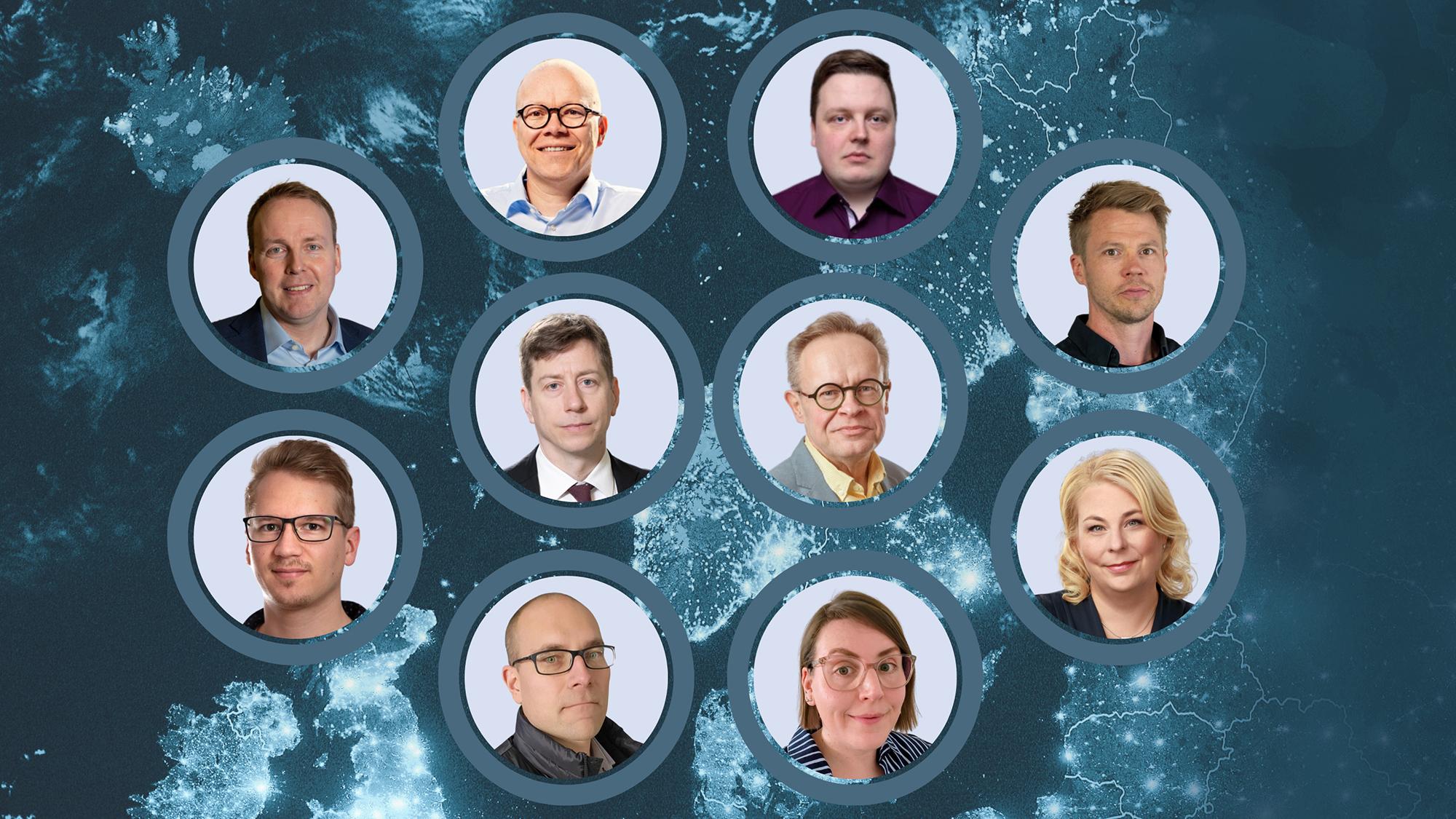 Ylärivissä vasemmalta Matti Muhos, Petteri Alahuhta, Eetu Kivirasi ja Antti Järvenpää, keskellä vasemmalta Sakari Puisto ja Petteri Löppönen, alarivissä vasemmalta Santeri Varis, Juhani Niiranen, Niina Merilaita ja Päivi Keisanen.