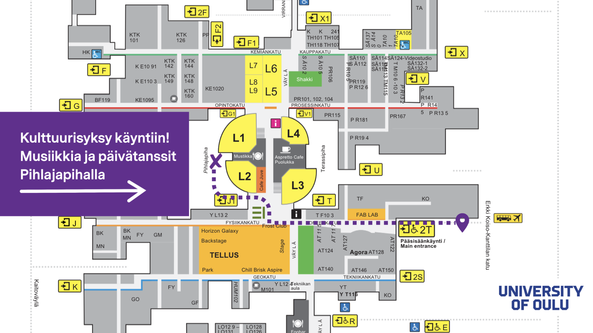 Map of the University of Oulu's Linnanmaa campus