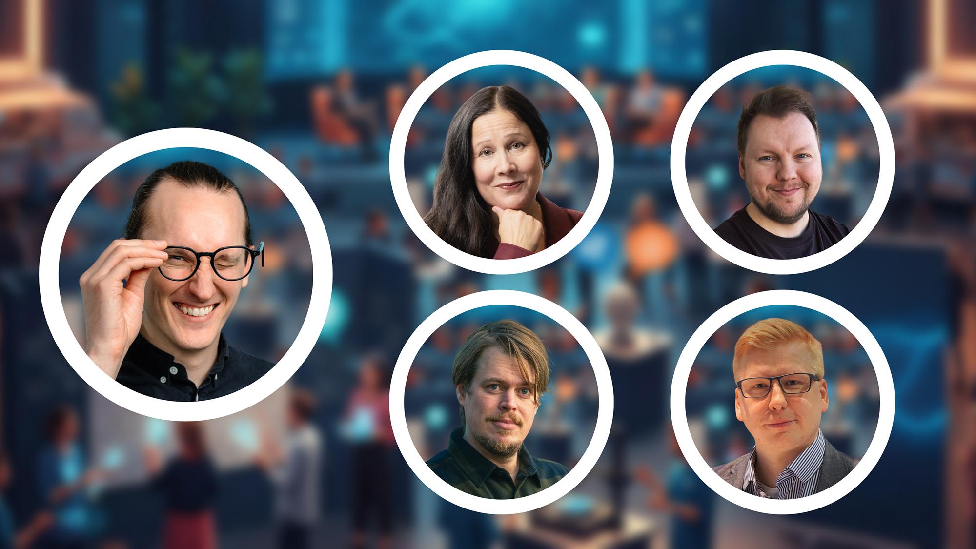 vasemmalla Joona Kotilainen, ylärivissä vasemmalta Harriet Urponen ja Eemeli Alanne, alarivissä vasemmalta Markus Sjöberg ja Mika Rautiainen