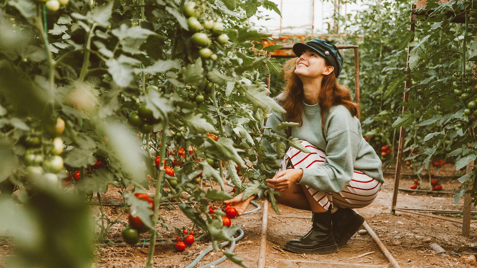 nainen kasvihuoneessa