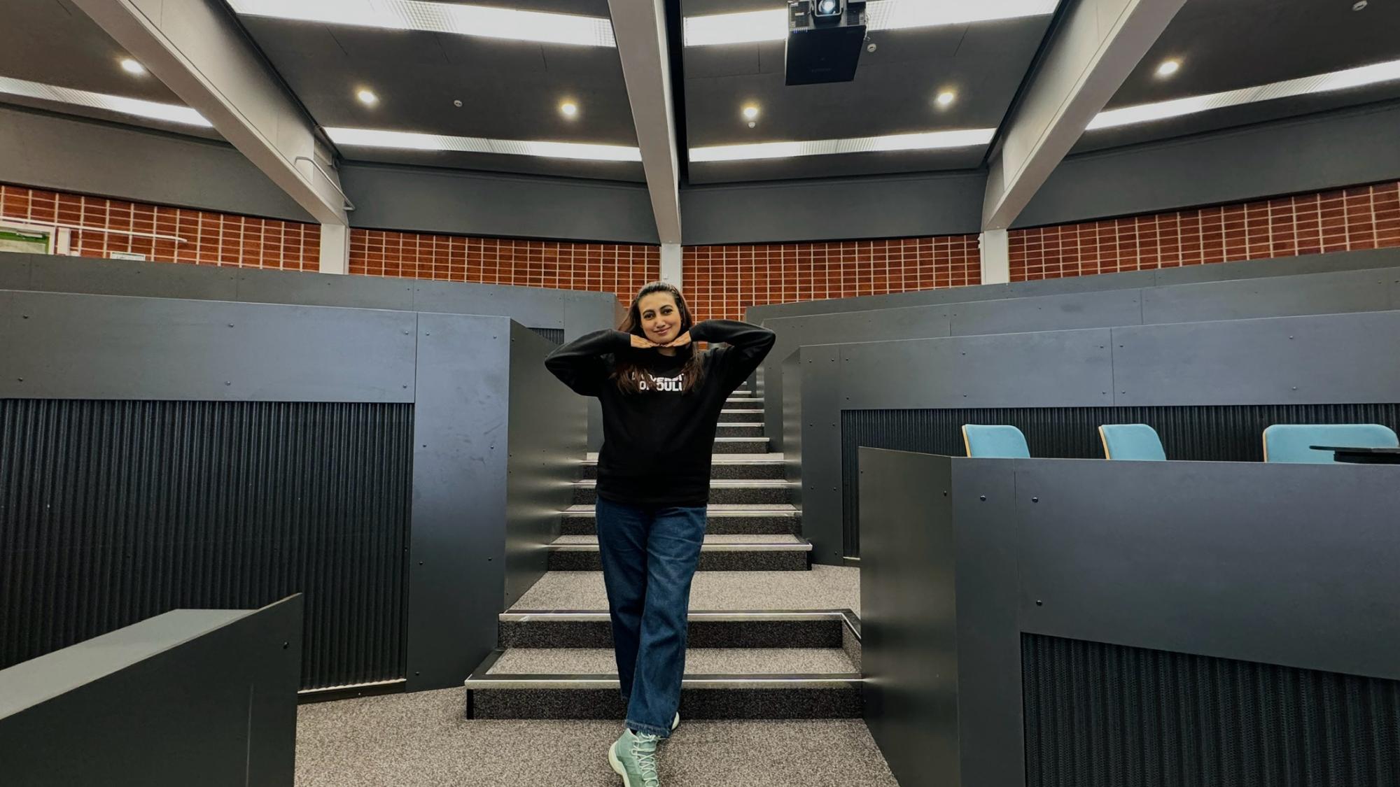 Woman in lecture hall