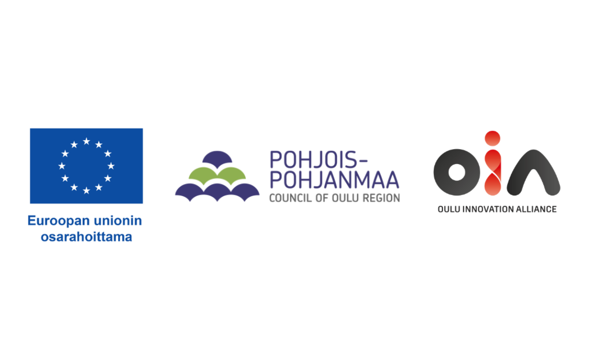Kuvassa rahoittajien logot: EU:n osarahoittama, Pohjois-Pohjanmaan liitto ja Oulun Innovaatioallianssi.