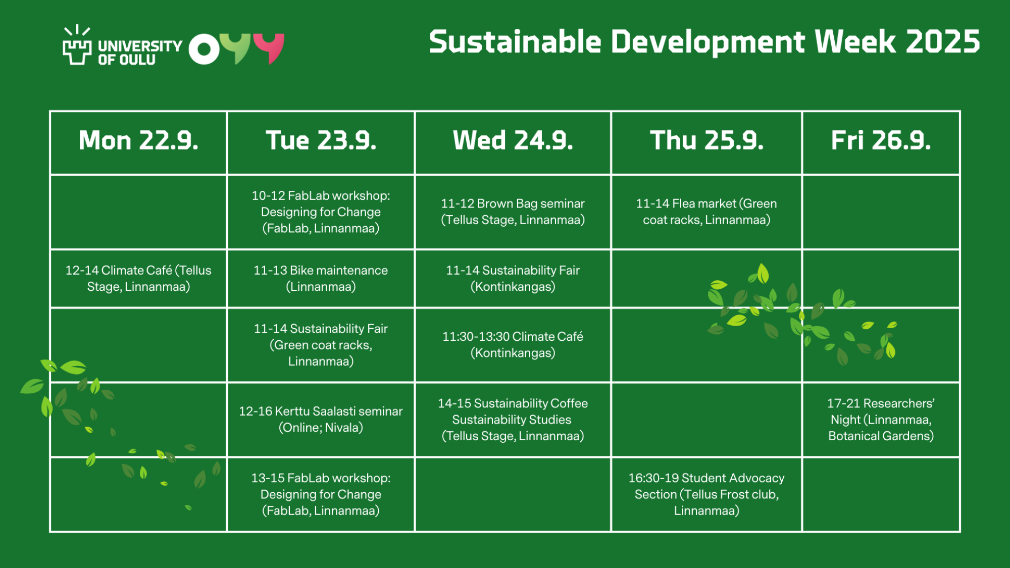 Sustainable development week schedule