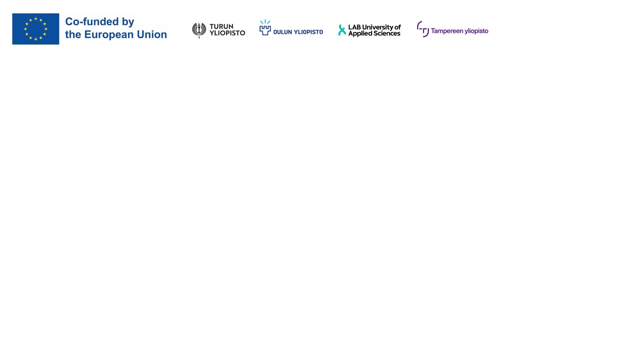 Logos: co-funded by the EU, University of Turku, University of Oulu, LAB University of Applied Sciences, Tampere University