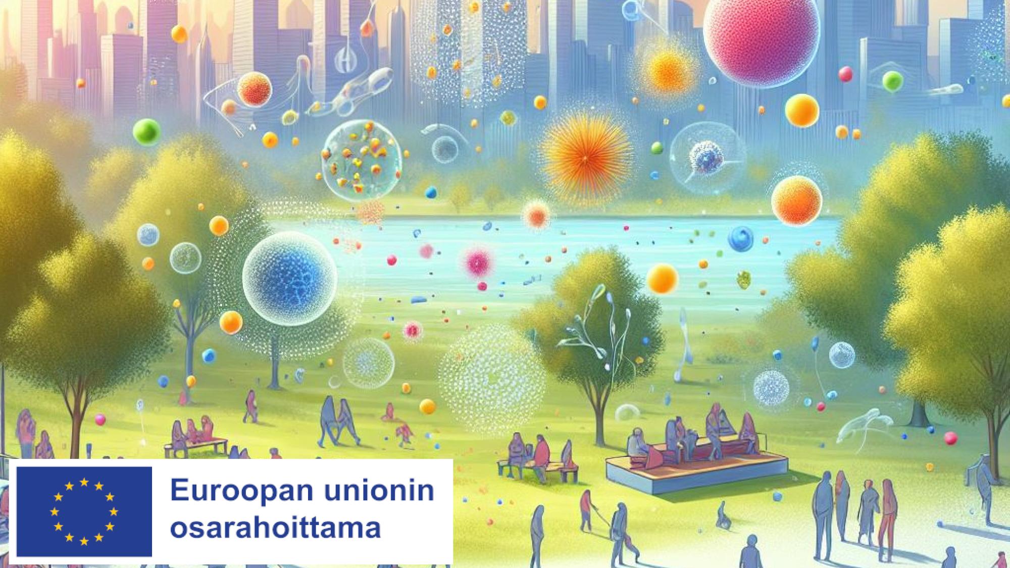 Co-pilot kuva nanopartikkeleista puistoympäristössä, missä Euroopan Unionin osarahoittama