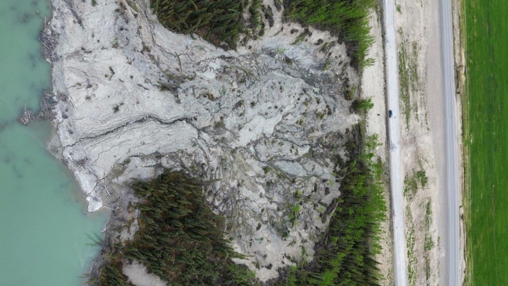 Takhini River bench and white dirt seen from air