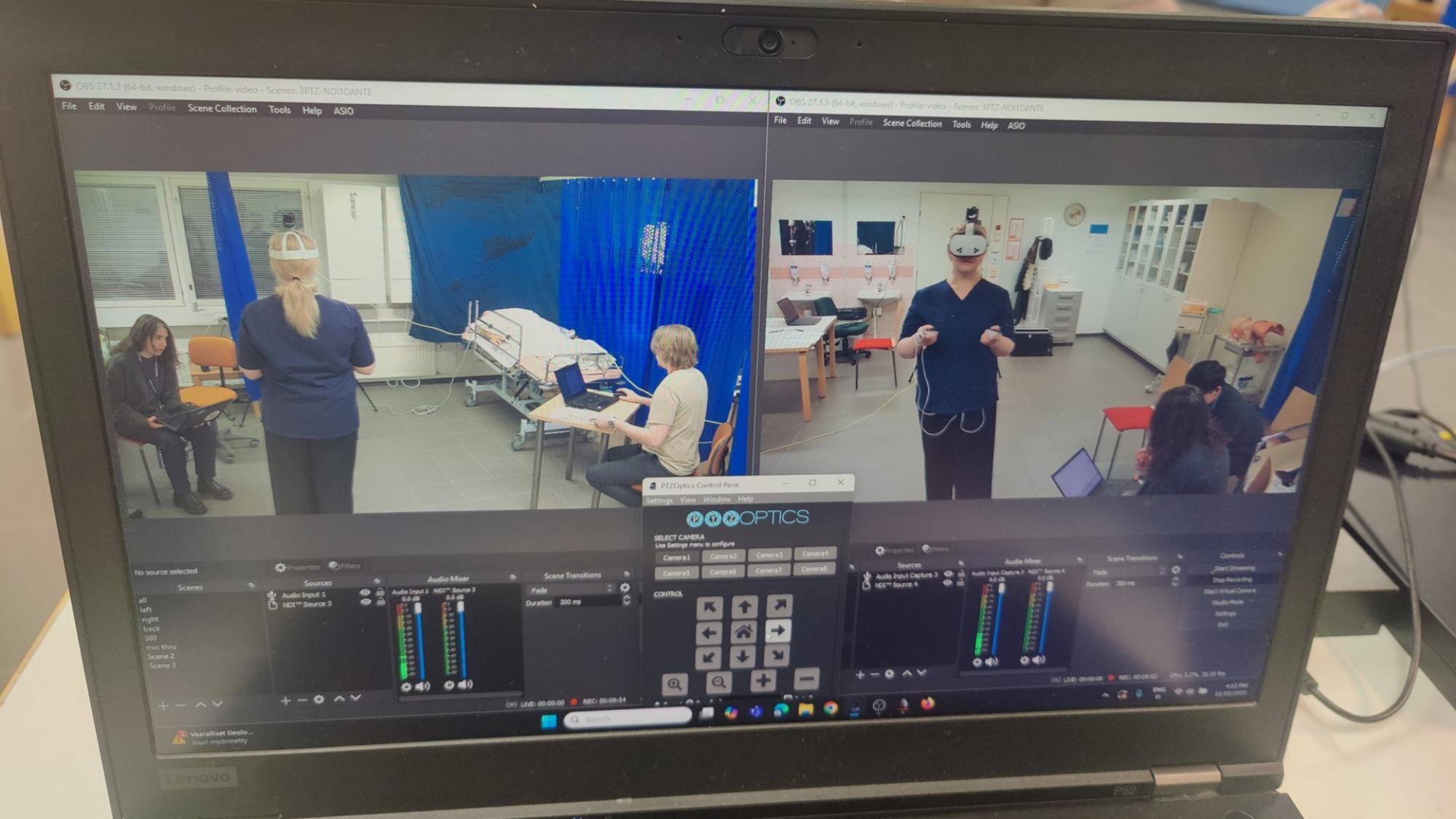 Läppärin ruudulla näkyy opiskelija virtuaalilasit päässä.